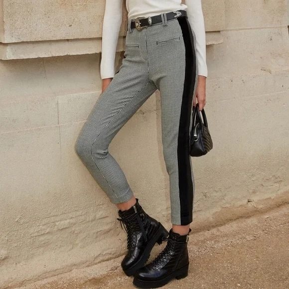 The Kooples Black Velvet Stripe Houndstooth Trouser Pants